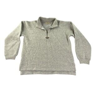 Vintage LL Bean Sweater Womens M Gray 1/4 Zip Wool Blend Made In Hungary Warm